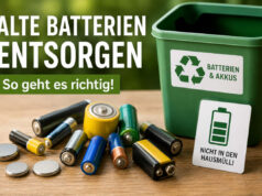 Alte Batterien entsorgen: Leere Batterien in einer Sammelbox für das Recycling