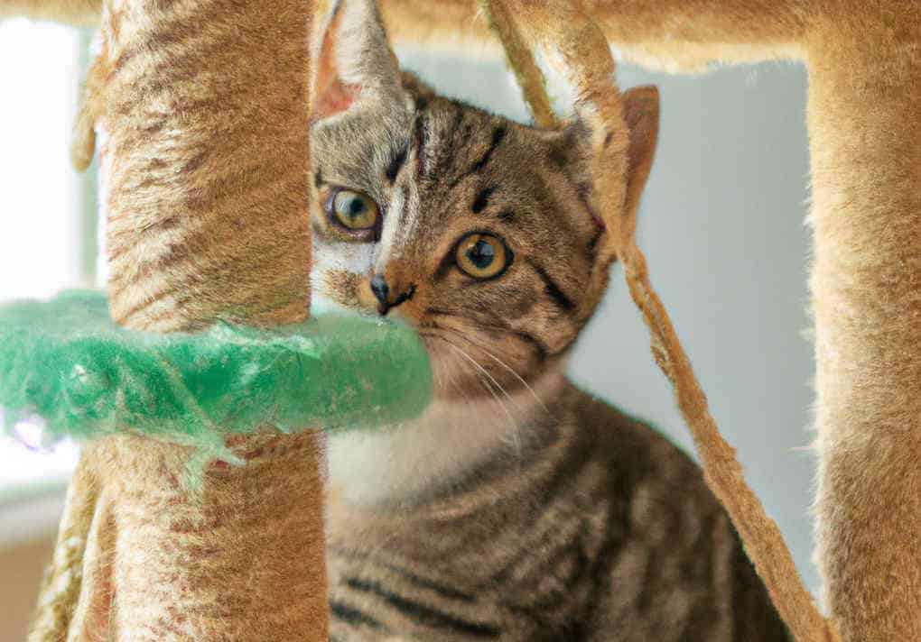 Katze spielt mit Kratzbaum